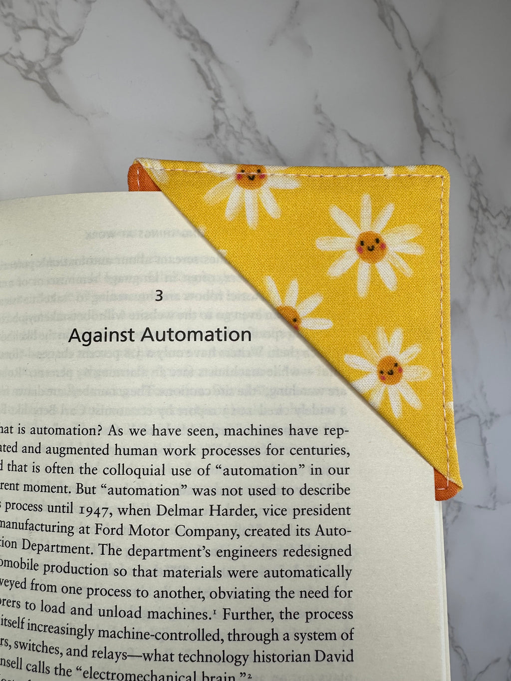 fabric corner bookmark - happy flowers
