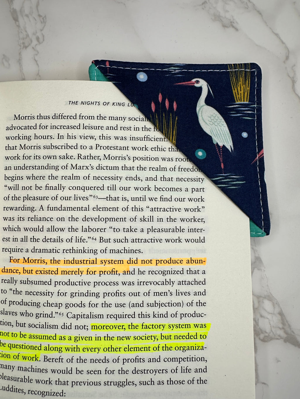 fabric corner bookmark - sea bird