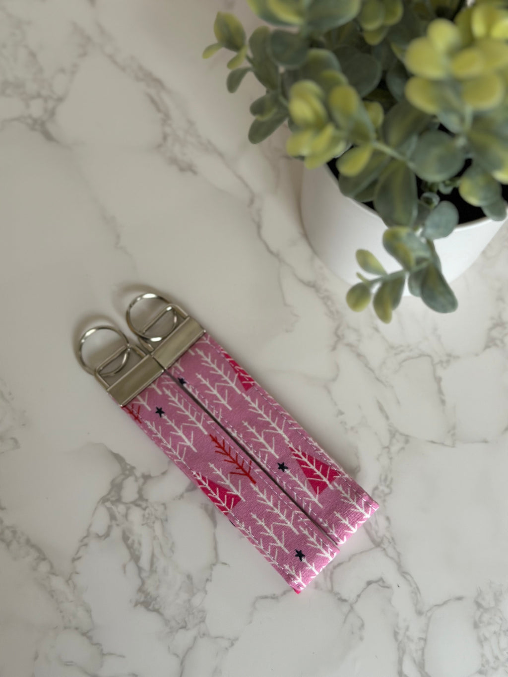 Key Fob - Holiday Trees in Pink