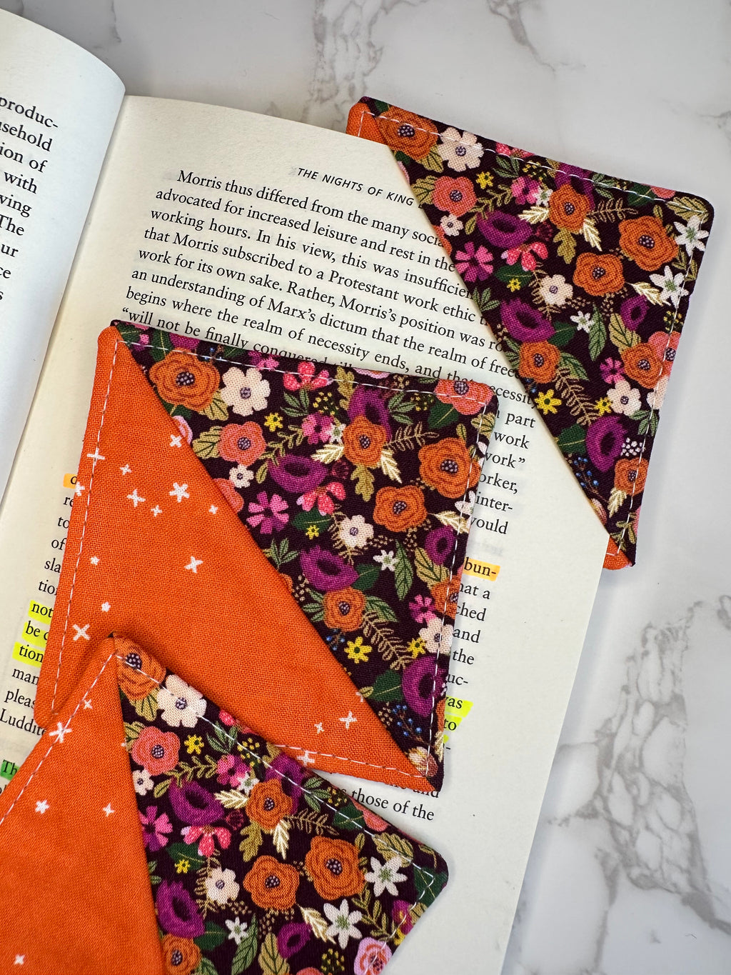 fabric corner bookmark - fall florals