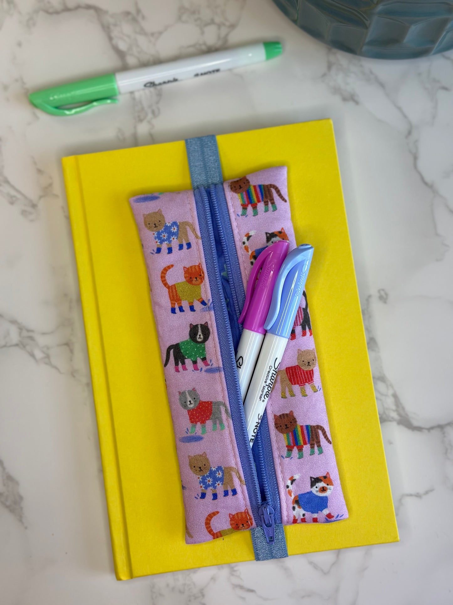 elastic zipper pouch - cats in raincoats