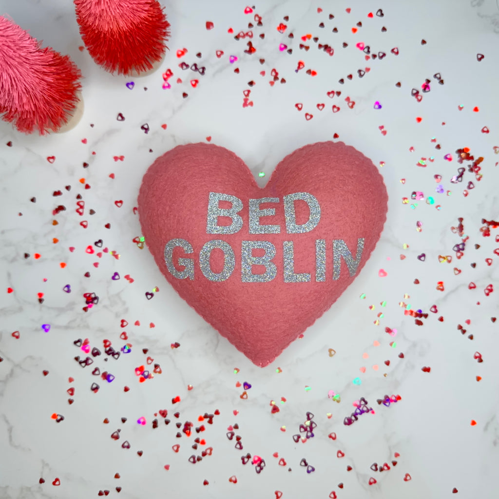 bed goblin - felt candy heart