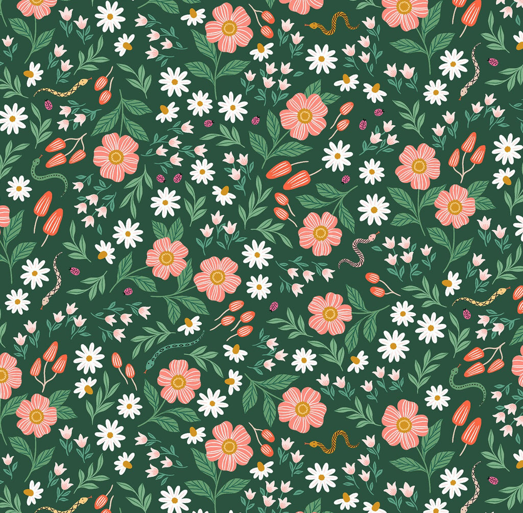 4 set of fabric napkins - wildflower field in hunter green