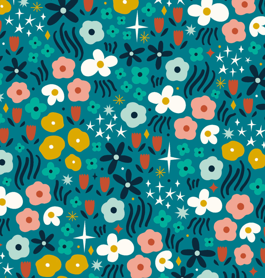 4 set of fabric napkins - magical meadow blooms in teal