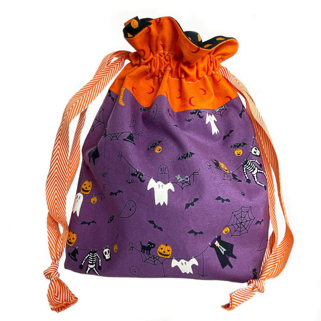 Lined Drawstring Bag - Spooky Clothesline Witches Brew