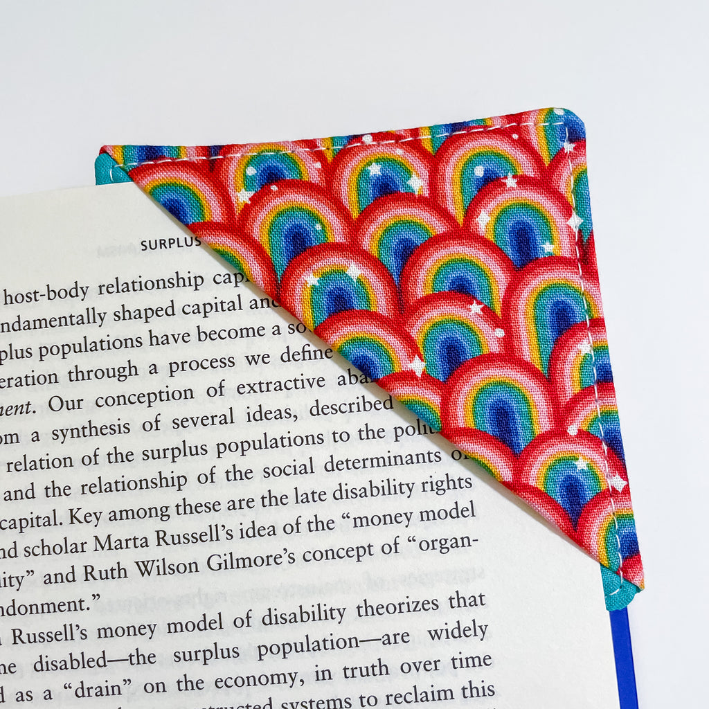 fabric corner bookmark - rainbows
