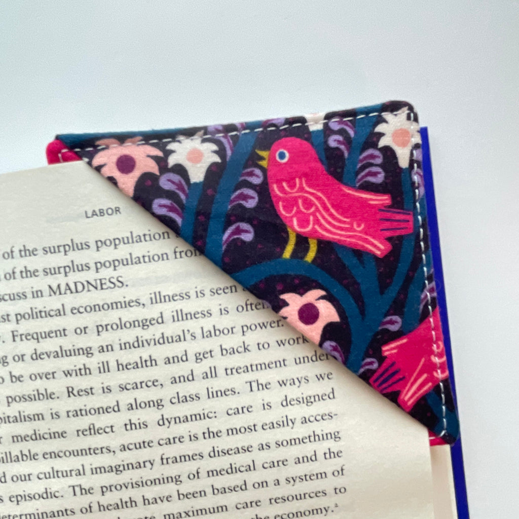 fabric corner bookmark - birds