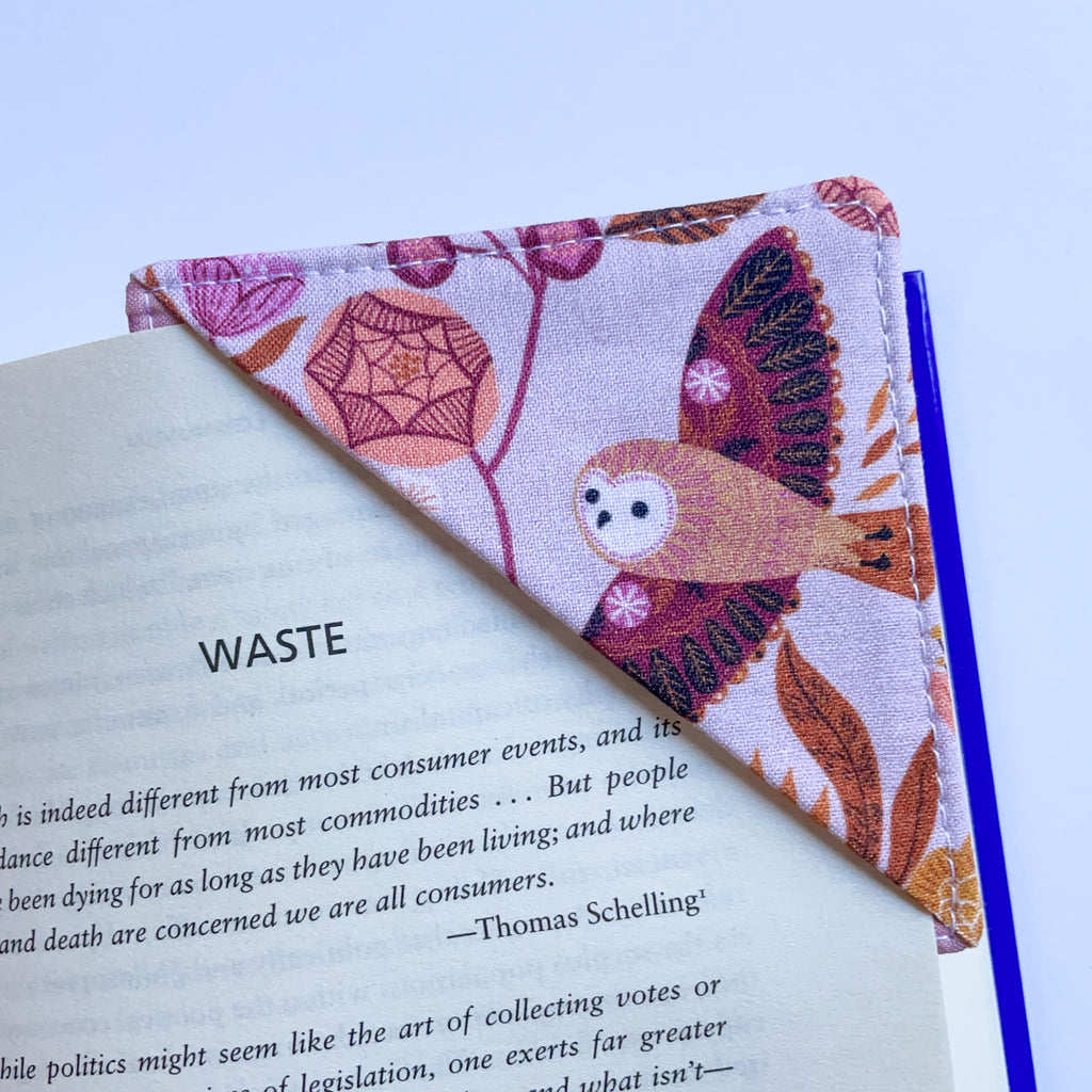 fabric corner bookmark - owl