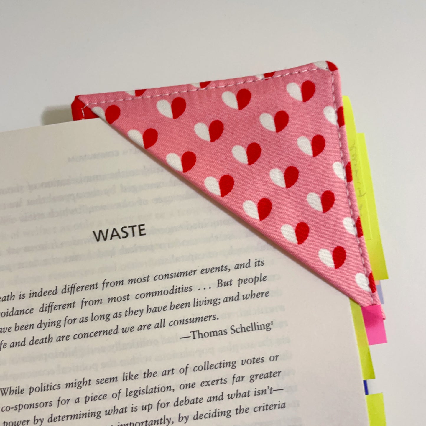 fabric corner bookmark - hearts
