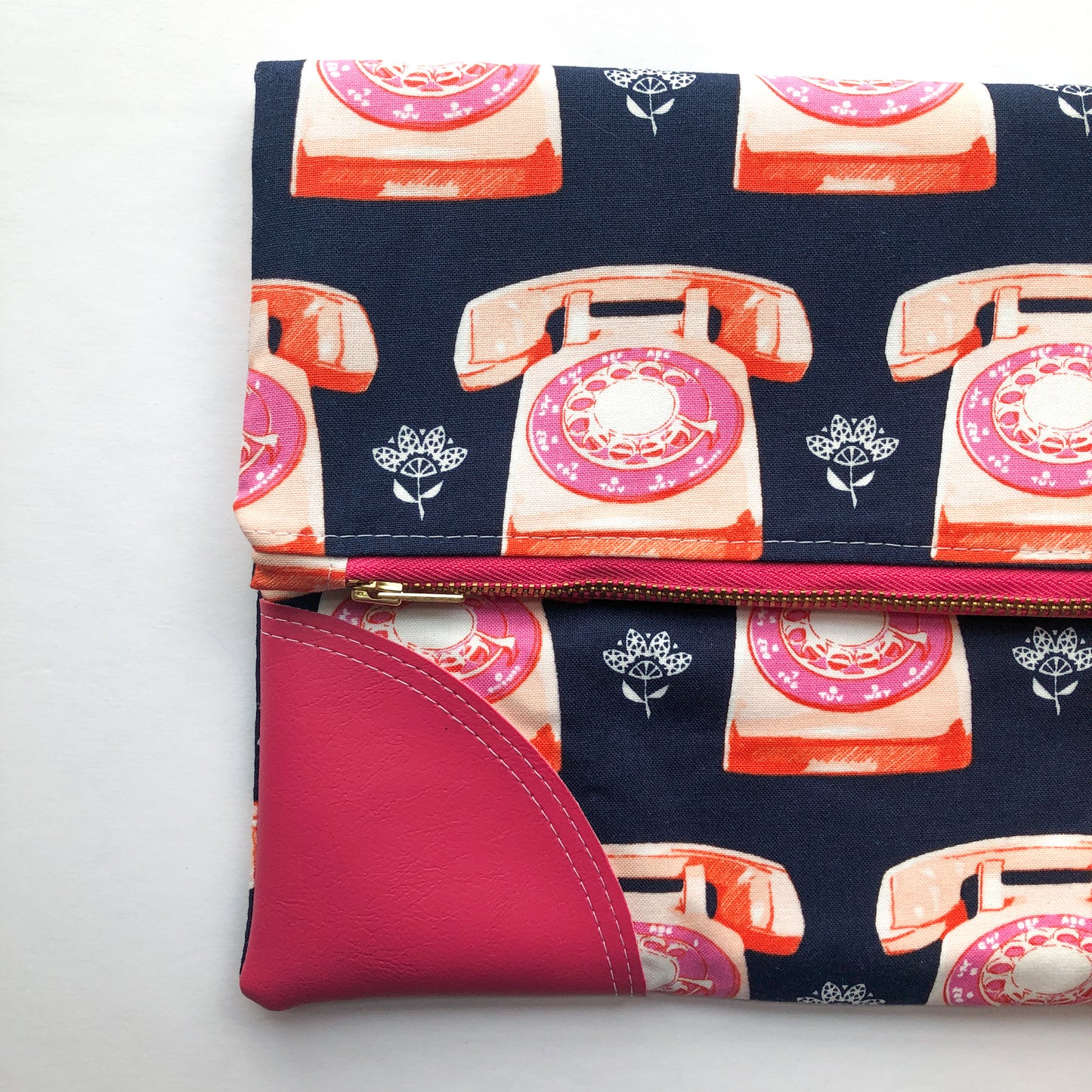Foldover Clutch - Telephones in Navy