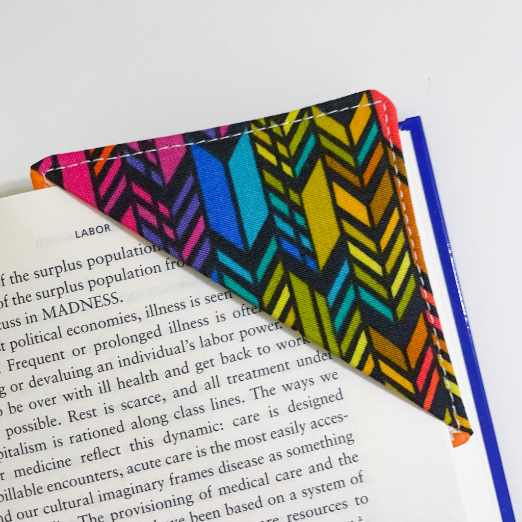 fabric corner bookmark - rainbow geometric