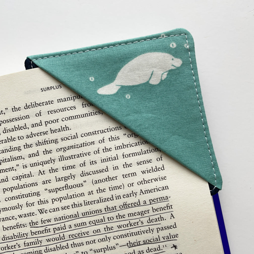 fabric corner bookmark - manatee!!