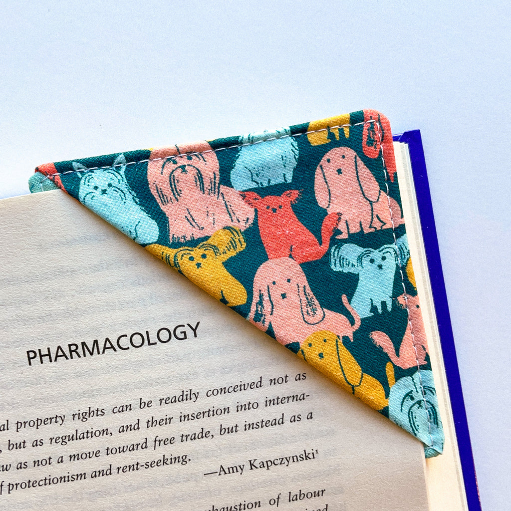 fabric corner bookmark - colorful dogs