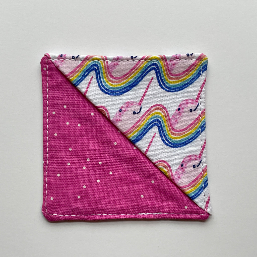 fabric corner bookmark - rainbow narwhals