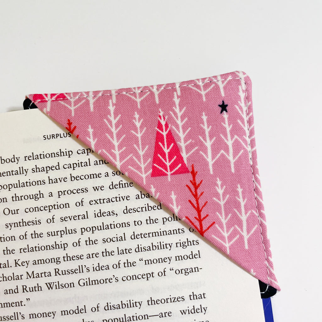 fabric corner bookmark - winter trees