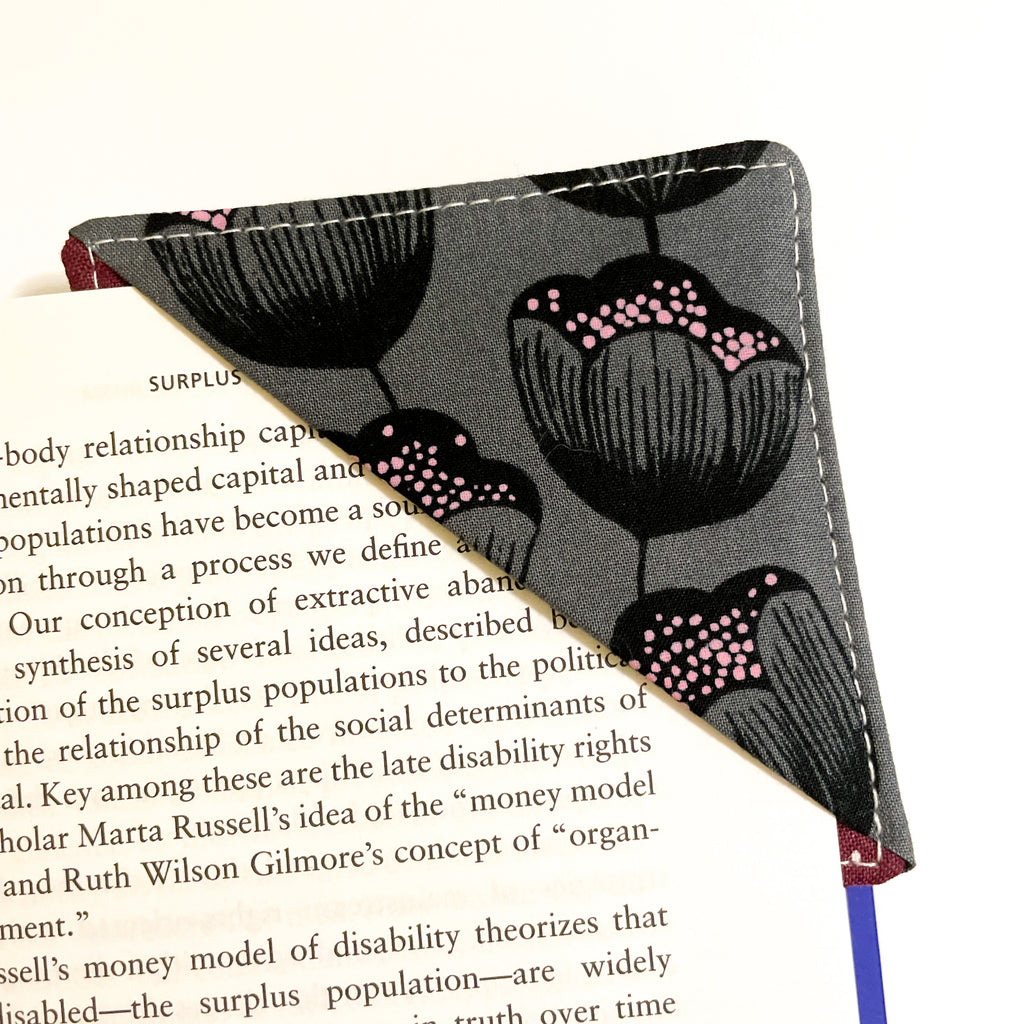 fabric corner bookmark - tulips