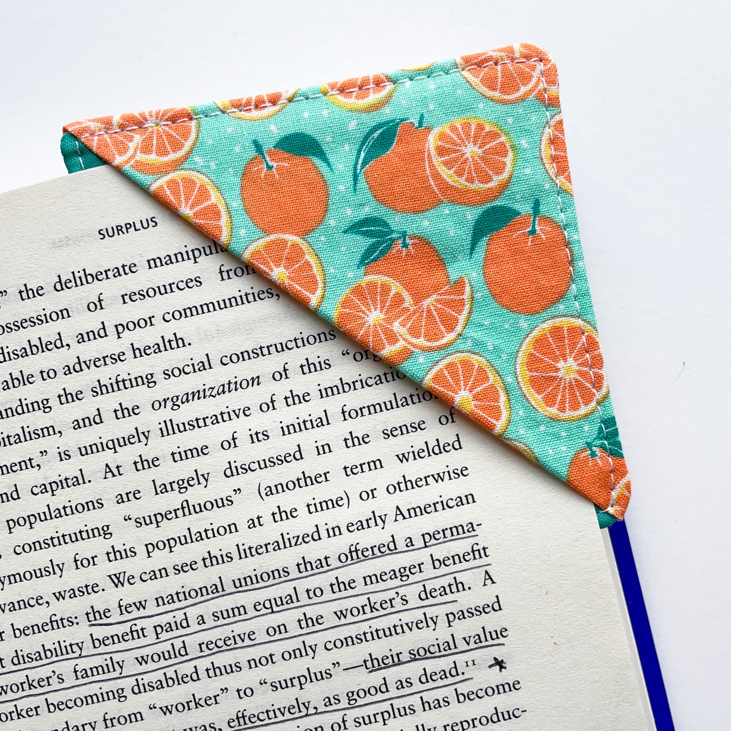 fabric corner bookmark - citrus