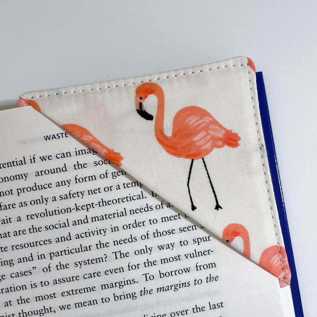 fabric corner bookmark - flamingo