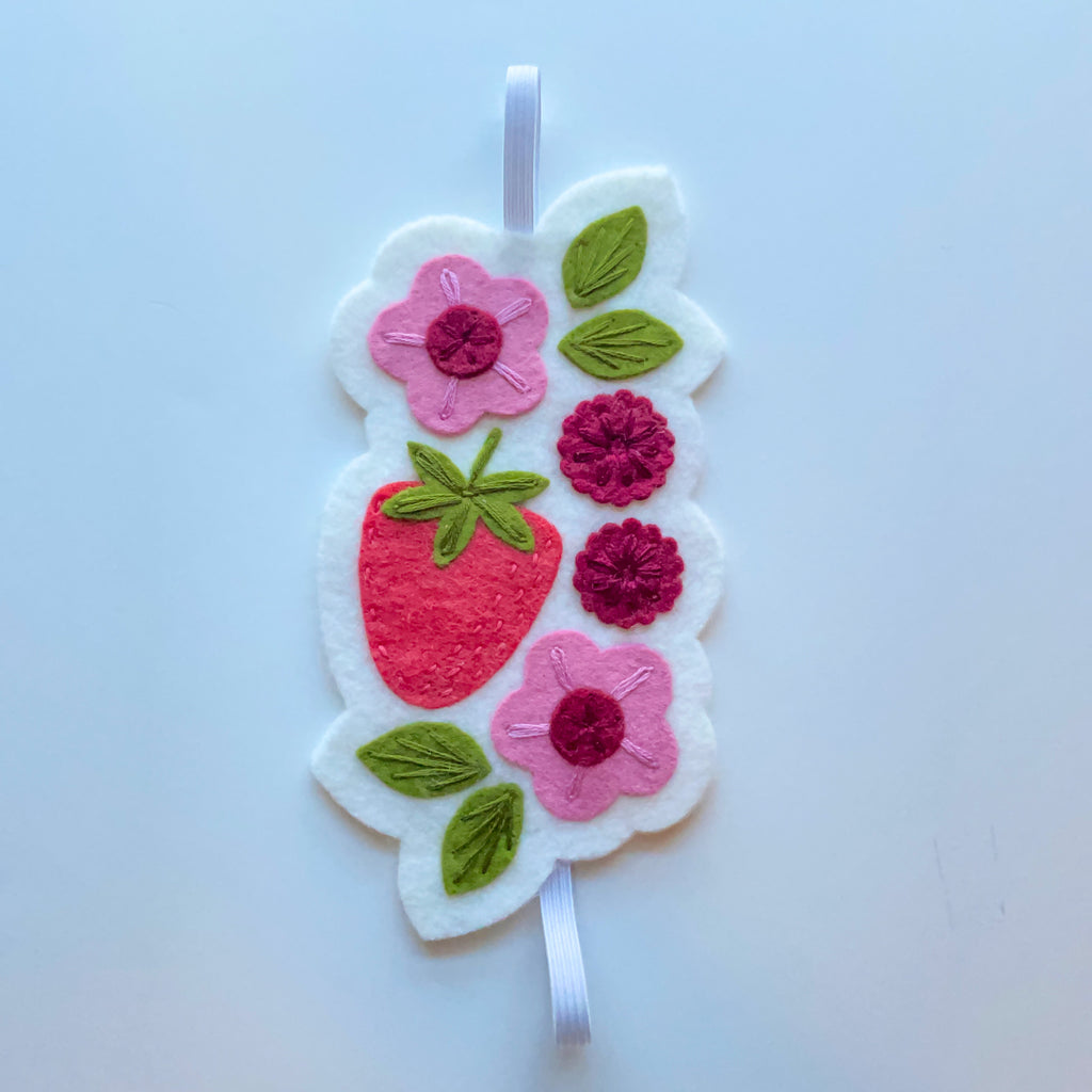 strawberry and flowers felt elastic bookmark / planner band