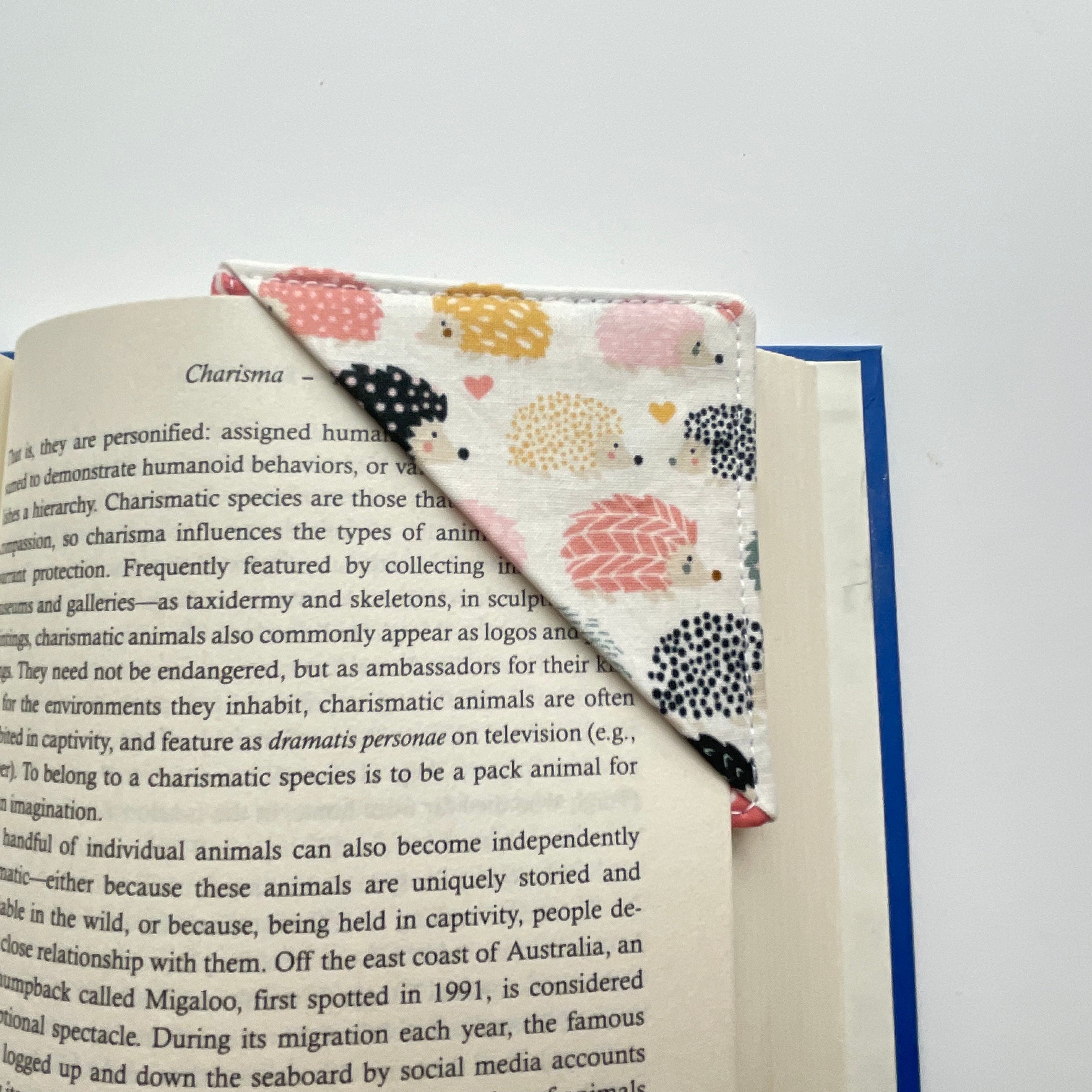fabric corner bookmark - hedgehogs