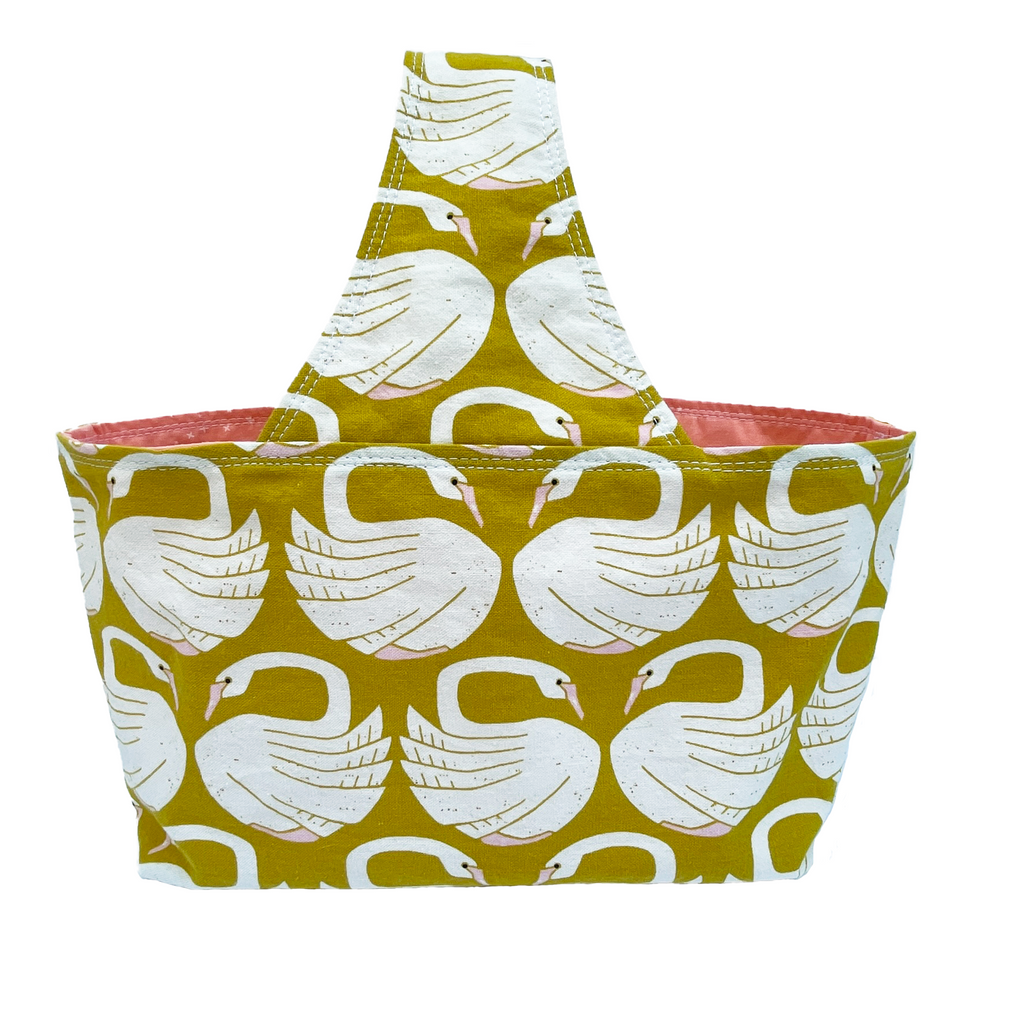 Canvas Fabric Basket - Swans in Yellow