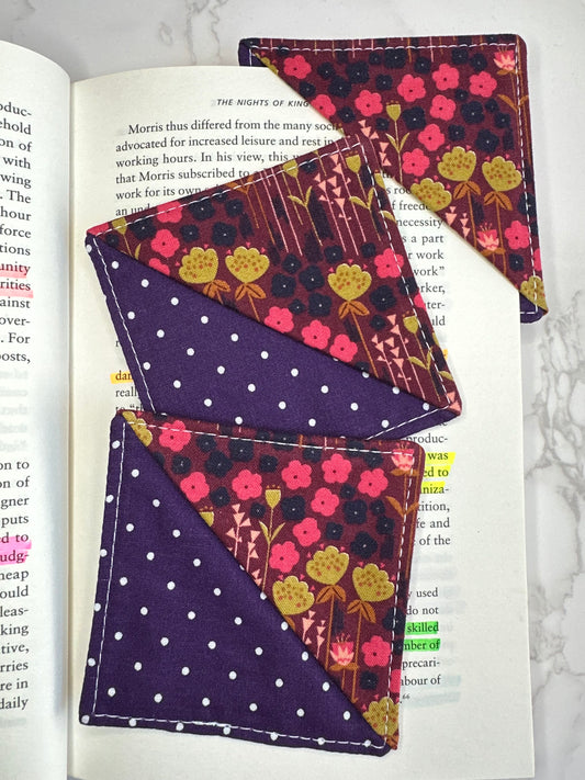 fabric corner bookmark - autumn florals