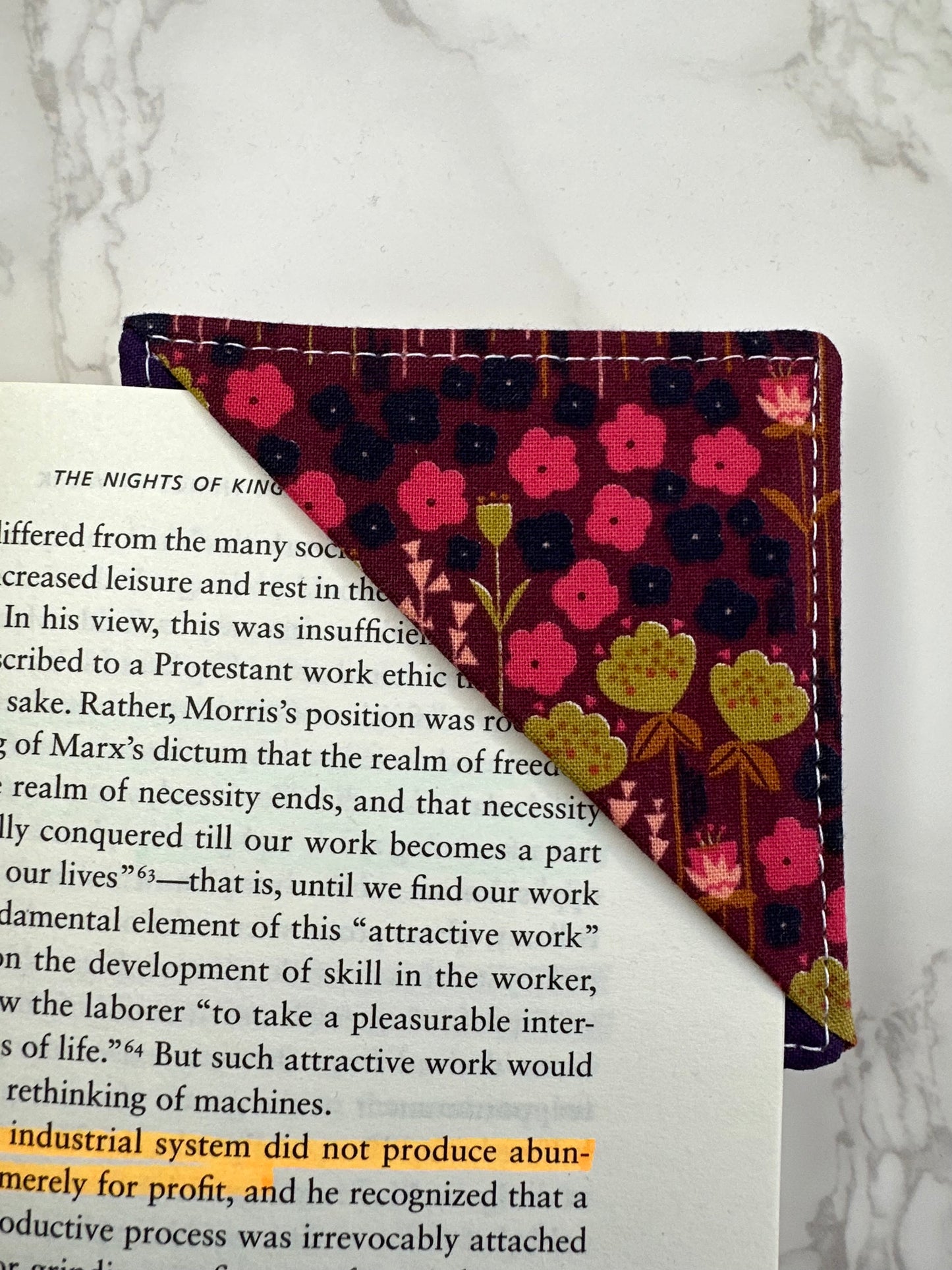 fabric corner bookmark - autumn florals