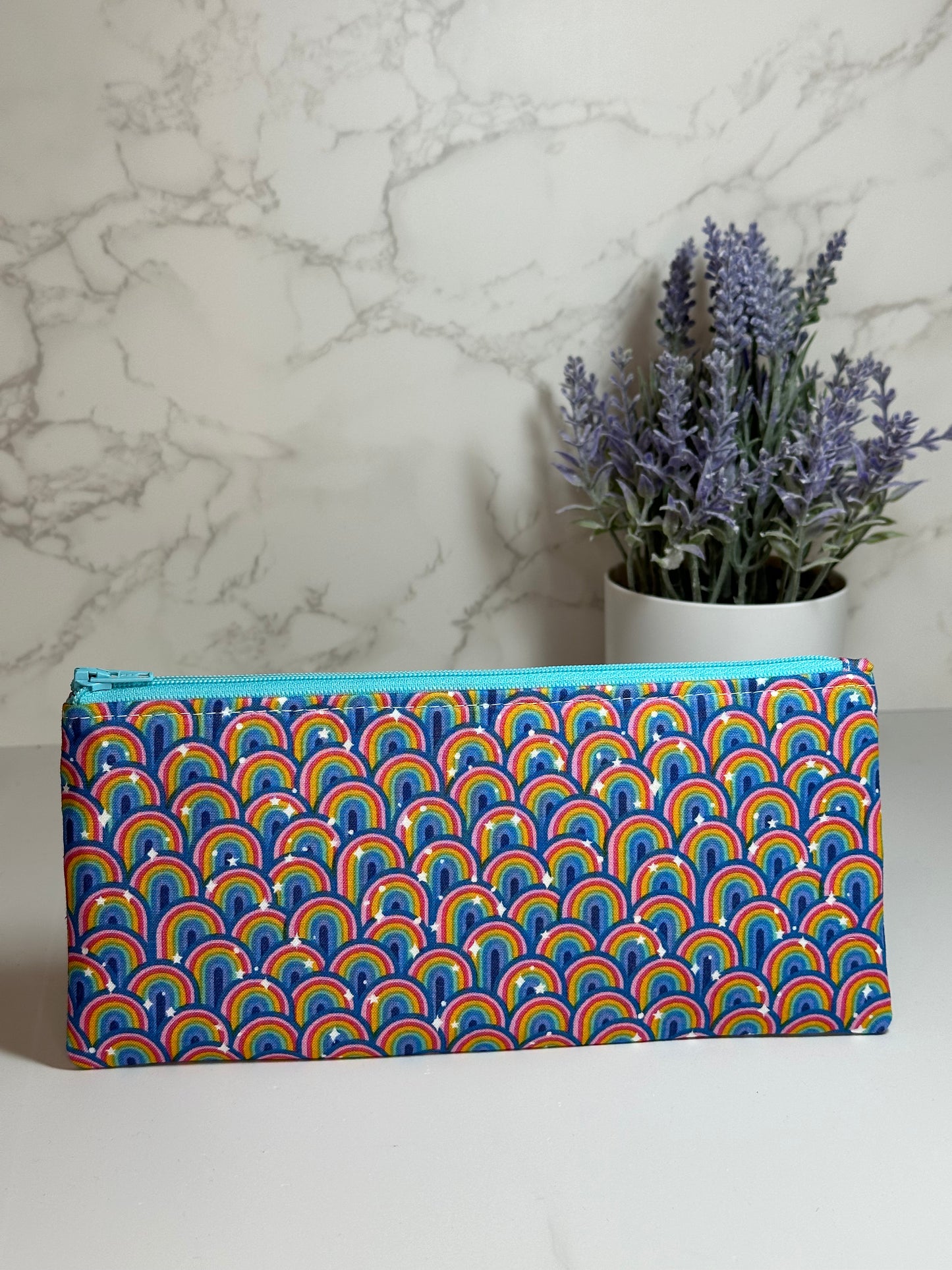 pencil pouch - blue rainbow