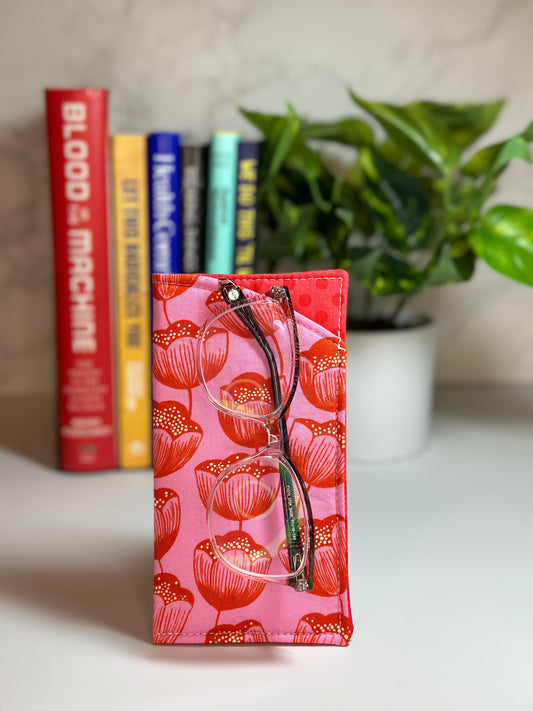 eyeglass case - tulips in red