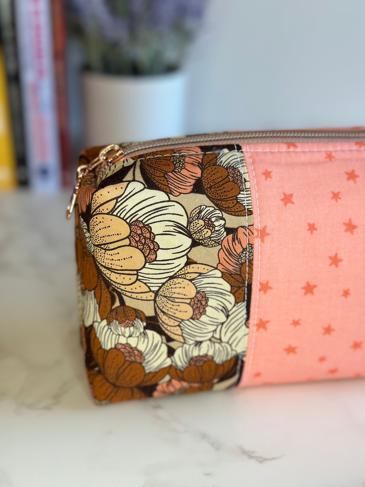 Boxy Pouch - Brown and Pink florals