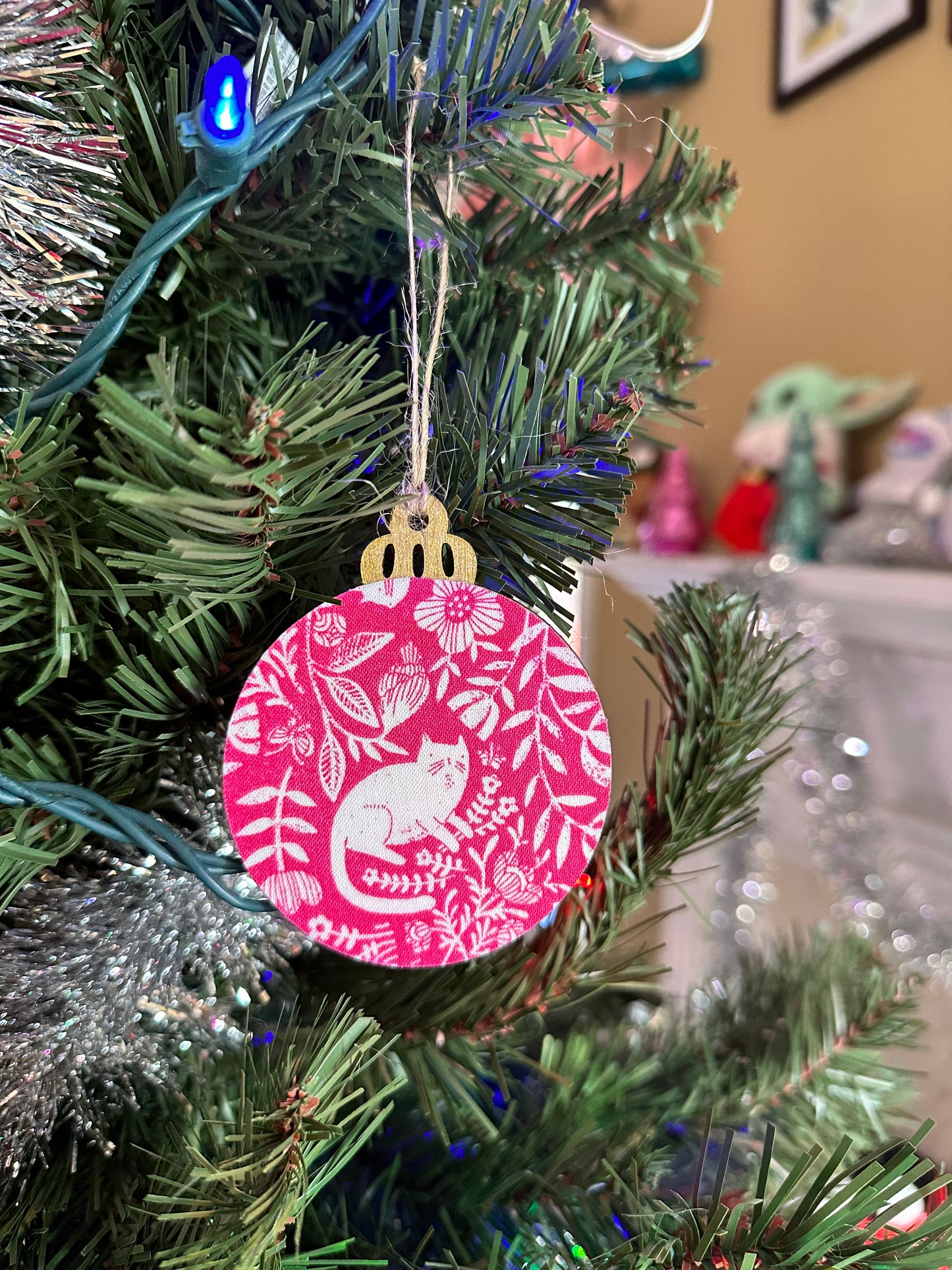 fabric ornament - floral kitty