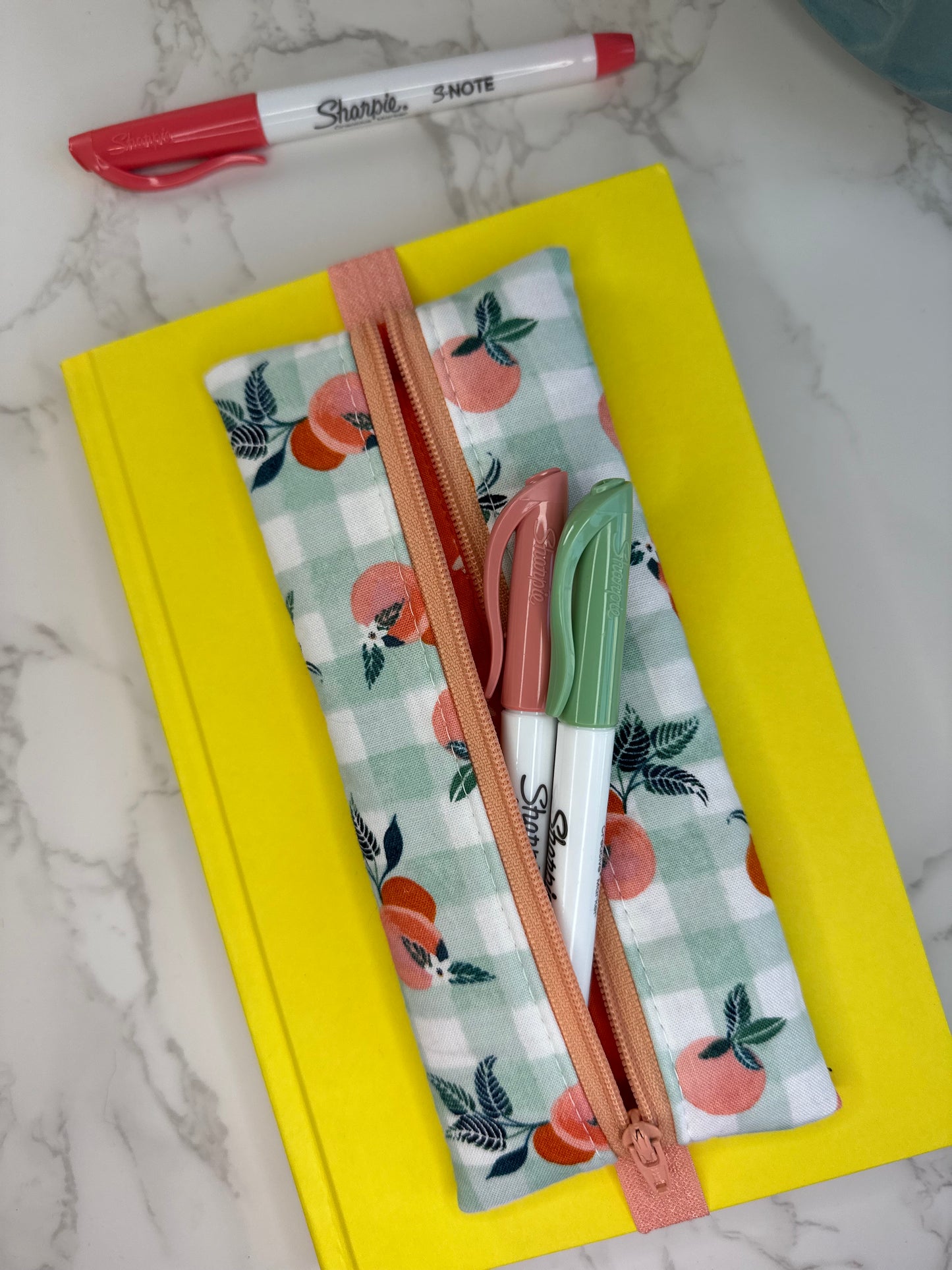 elastic zipper pouch - citrus & plaid