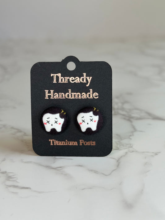 fabric button earrings - toothache