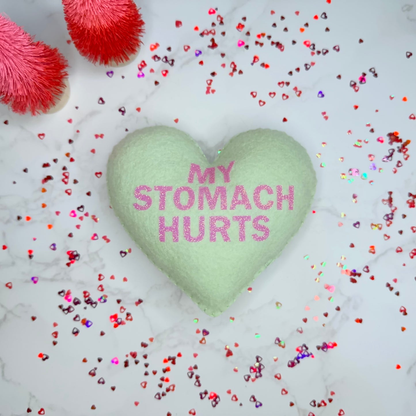 my stomach hurts - felt candy heart