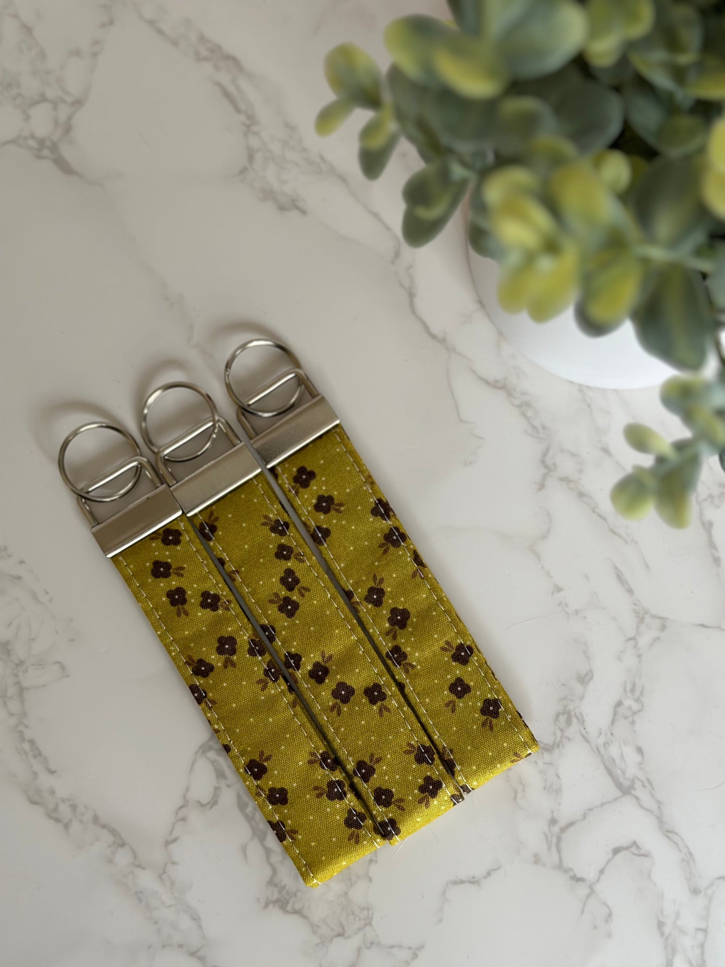 Key Fob - Green and brown florals