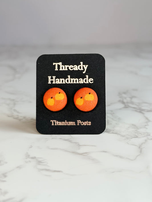 fabric button earrings - tiny pumpkins