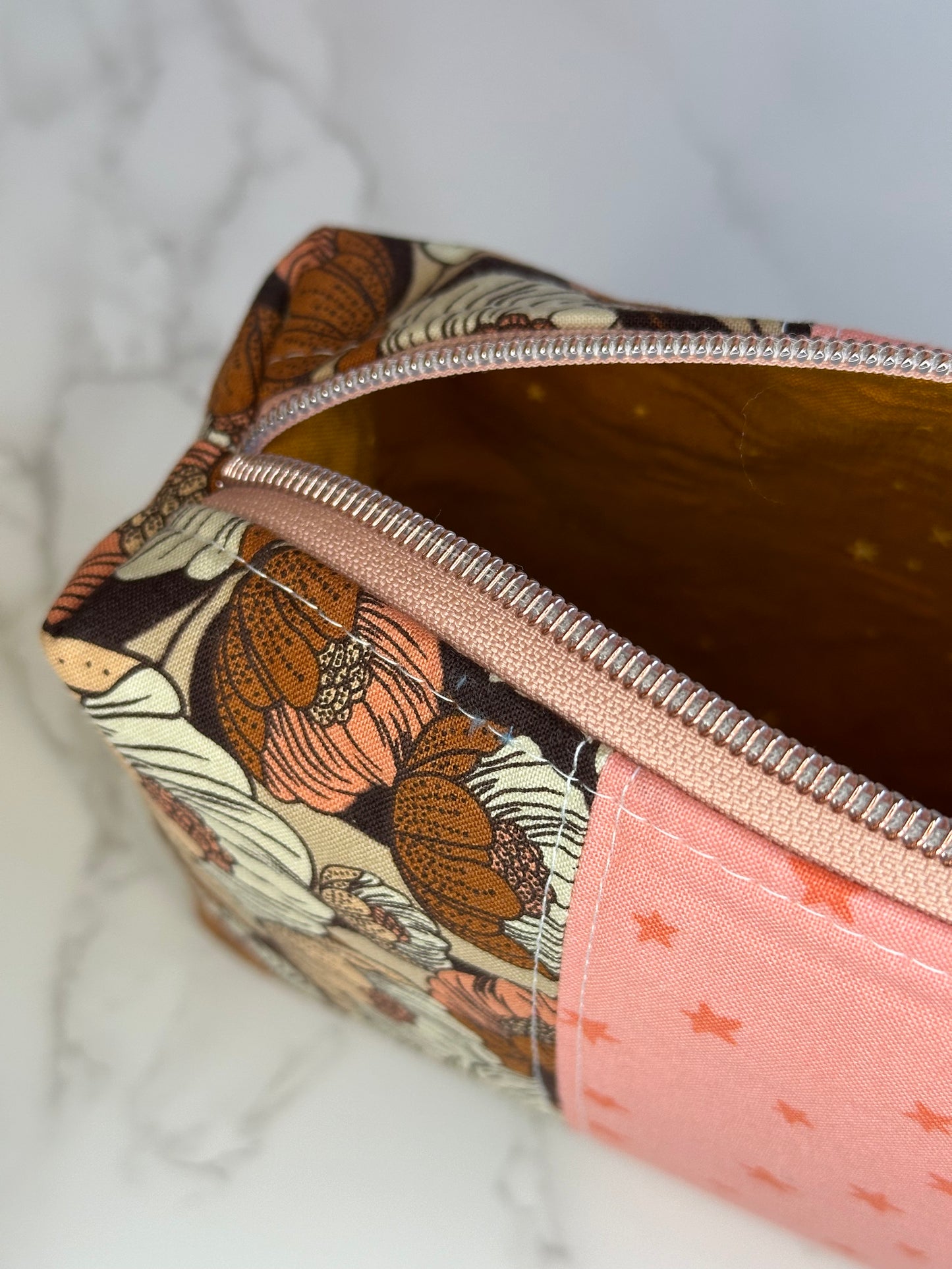 Boxy Pouch - Brown and Pink florals