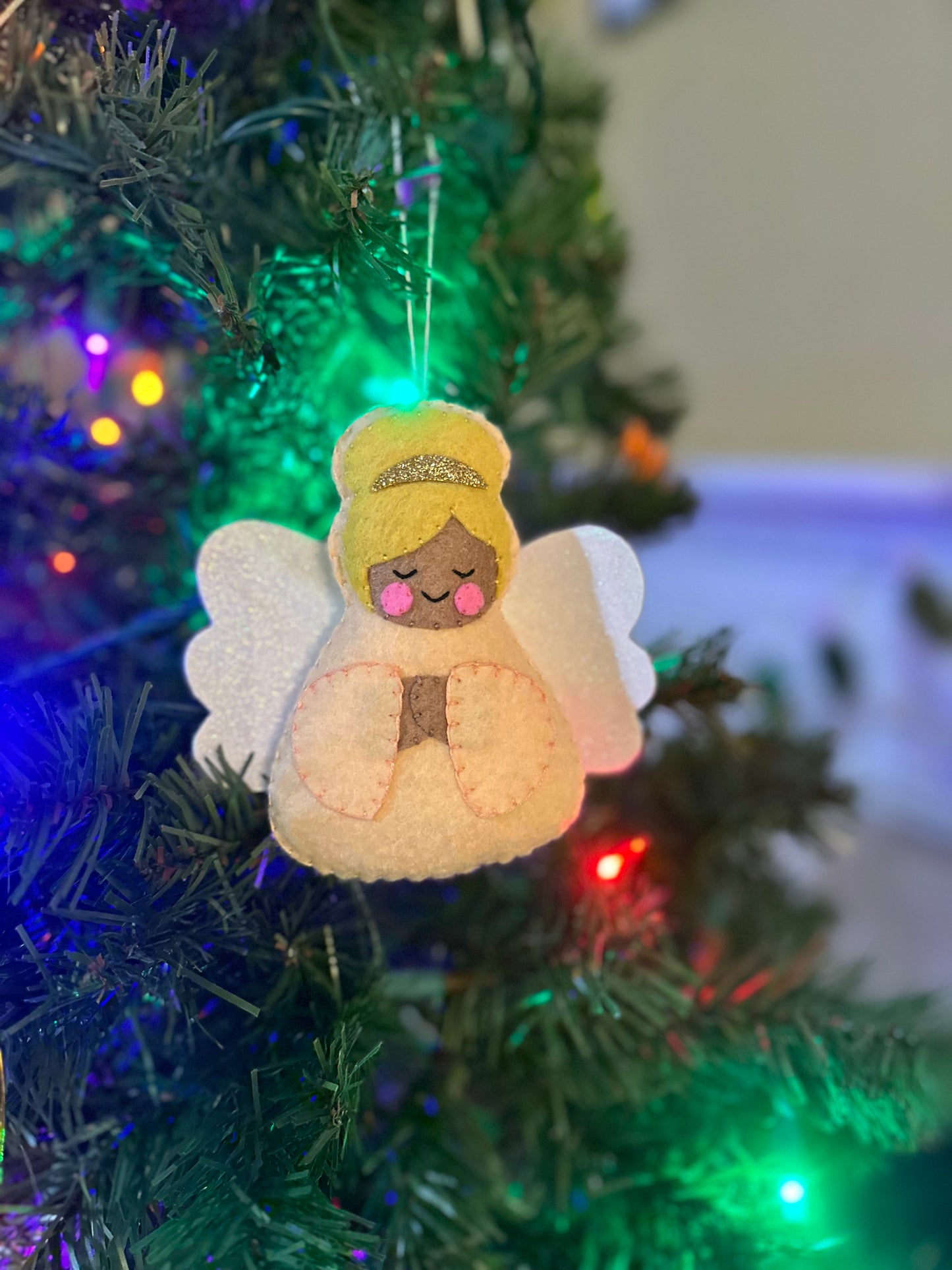 felt angel ornament - peach