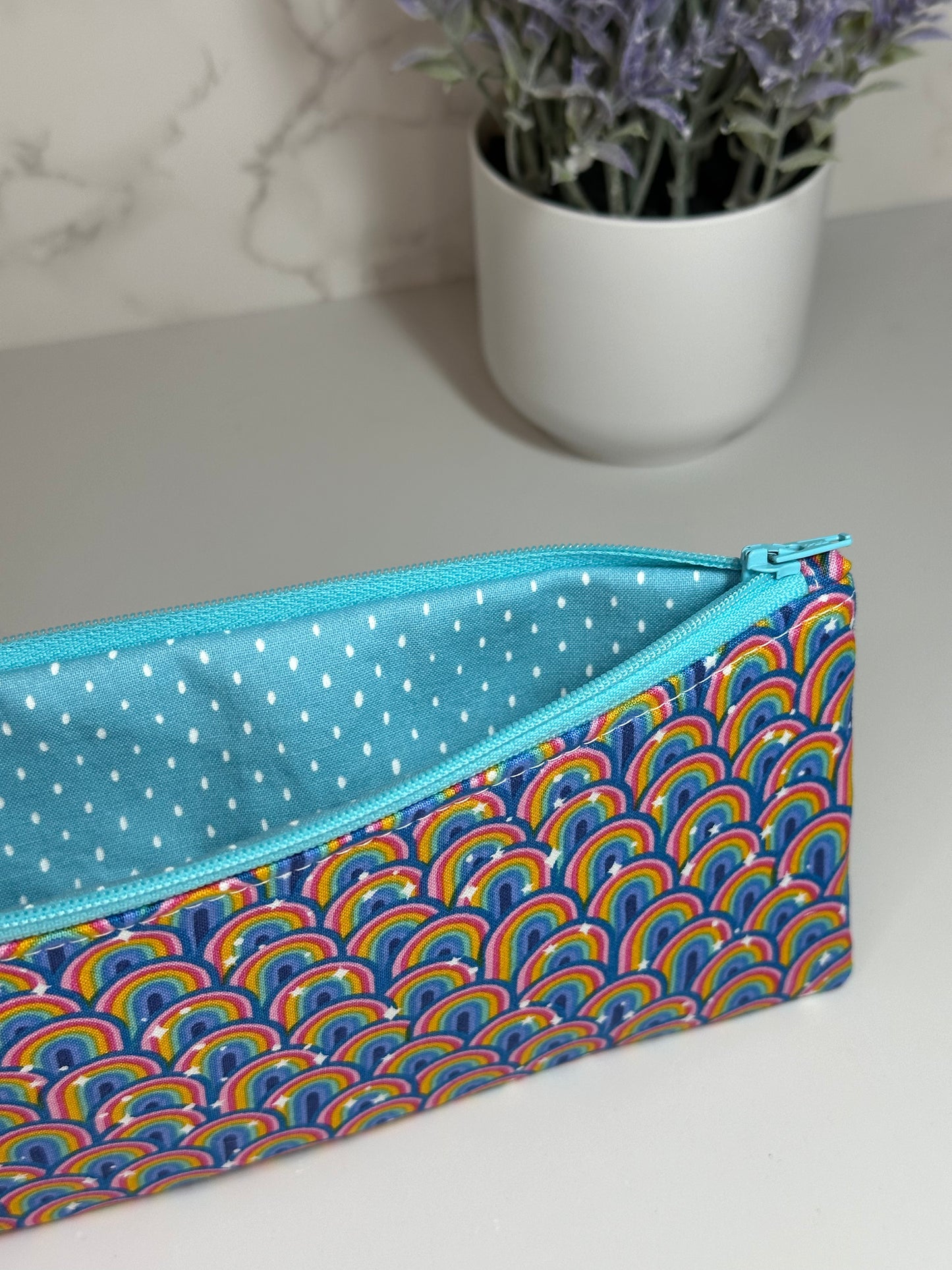 pencil pouch - blue rainbow