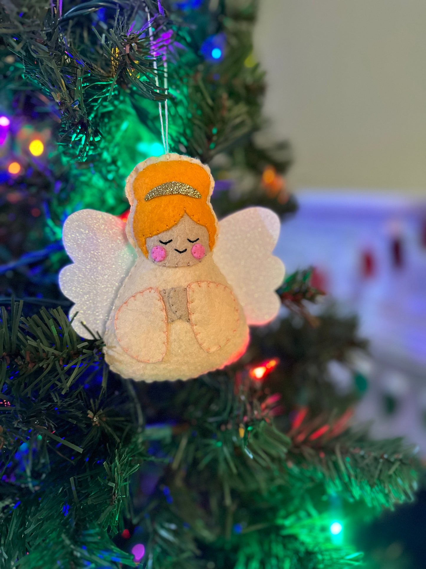 felt angel ornament - peach