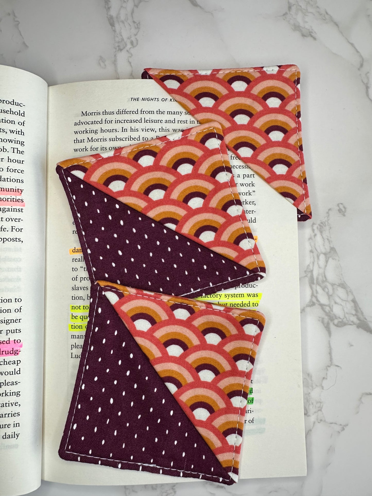 fabric corner bookmark - rainbow