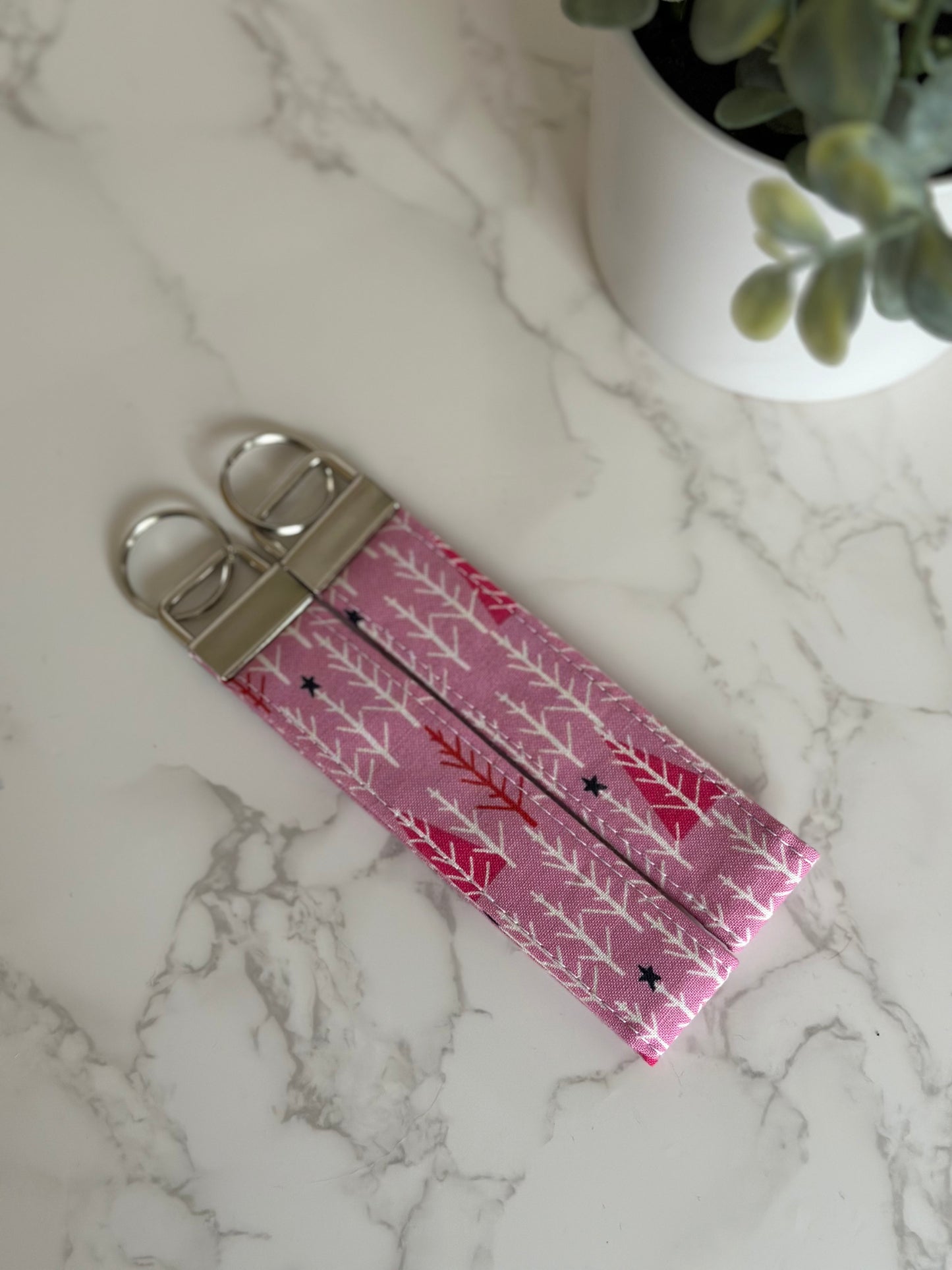 Key Fob - Holiday Trees in Pink