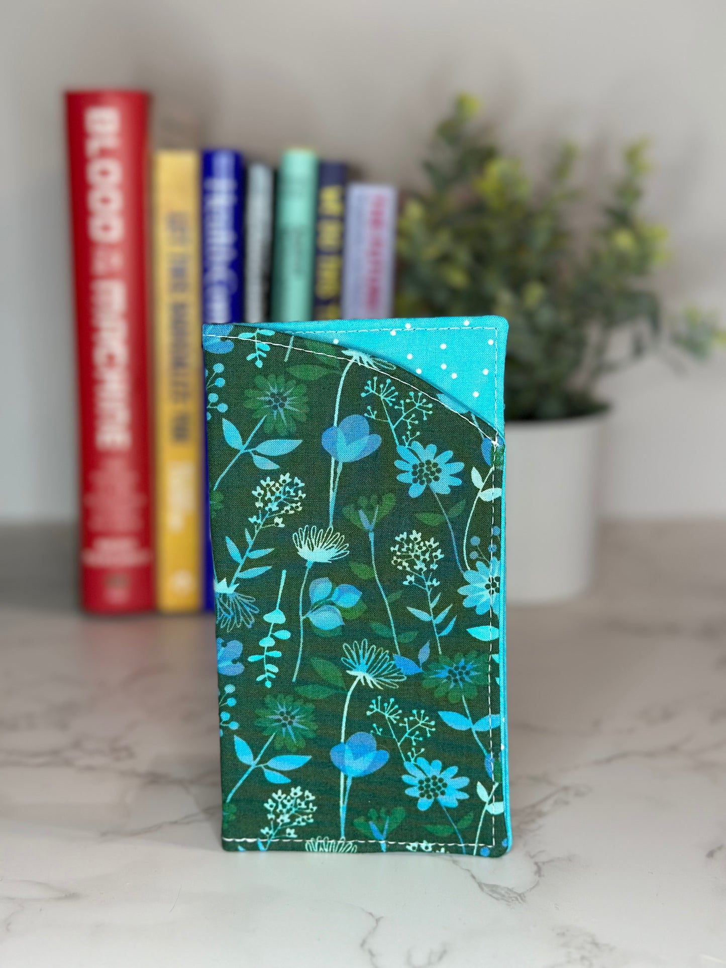 eyeglass case - blue and green flowers