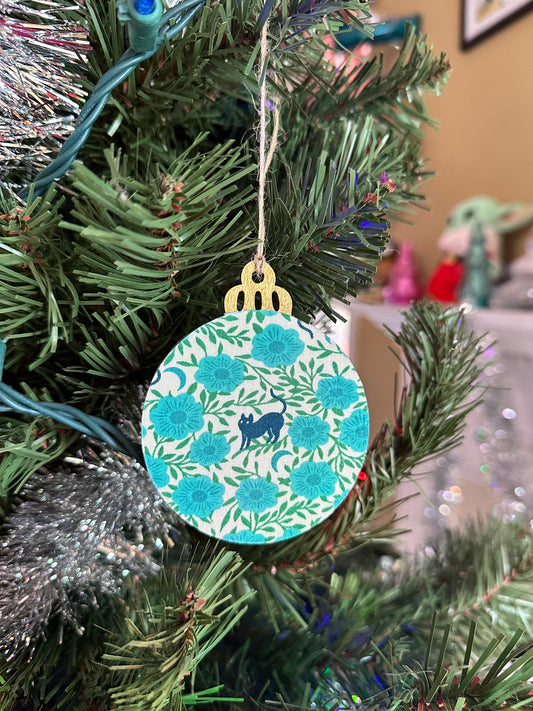 fabric ornament - hiding cat blue