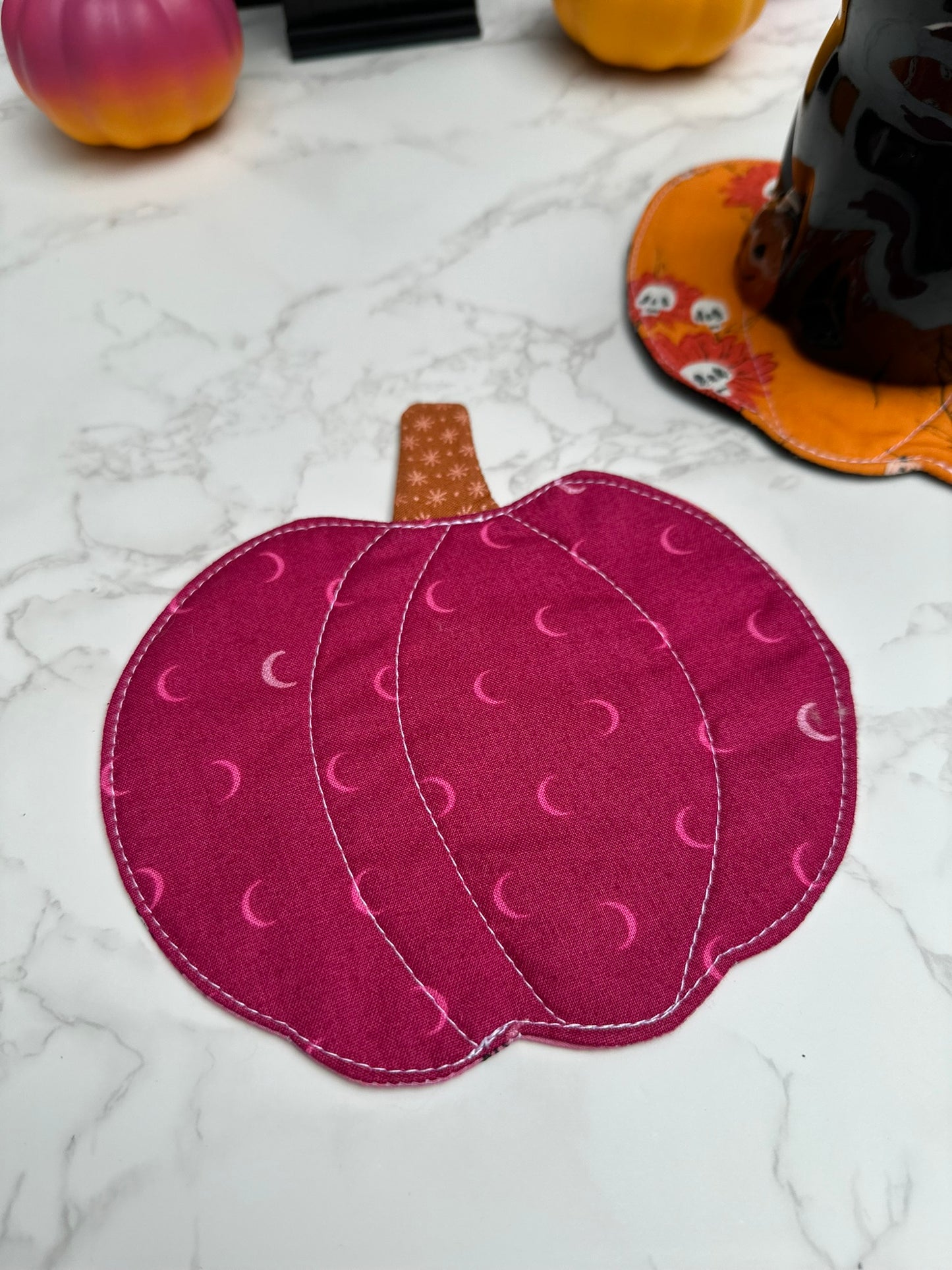 floral skulls / moon - fabric pumpkin coaster