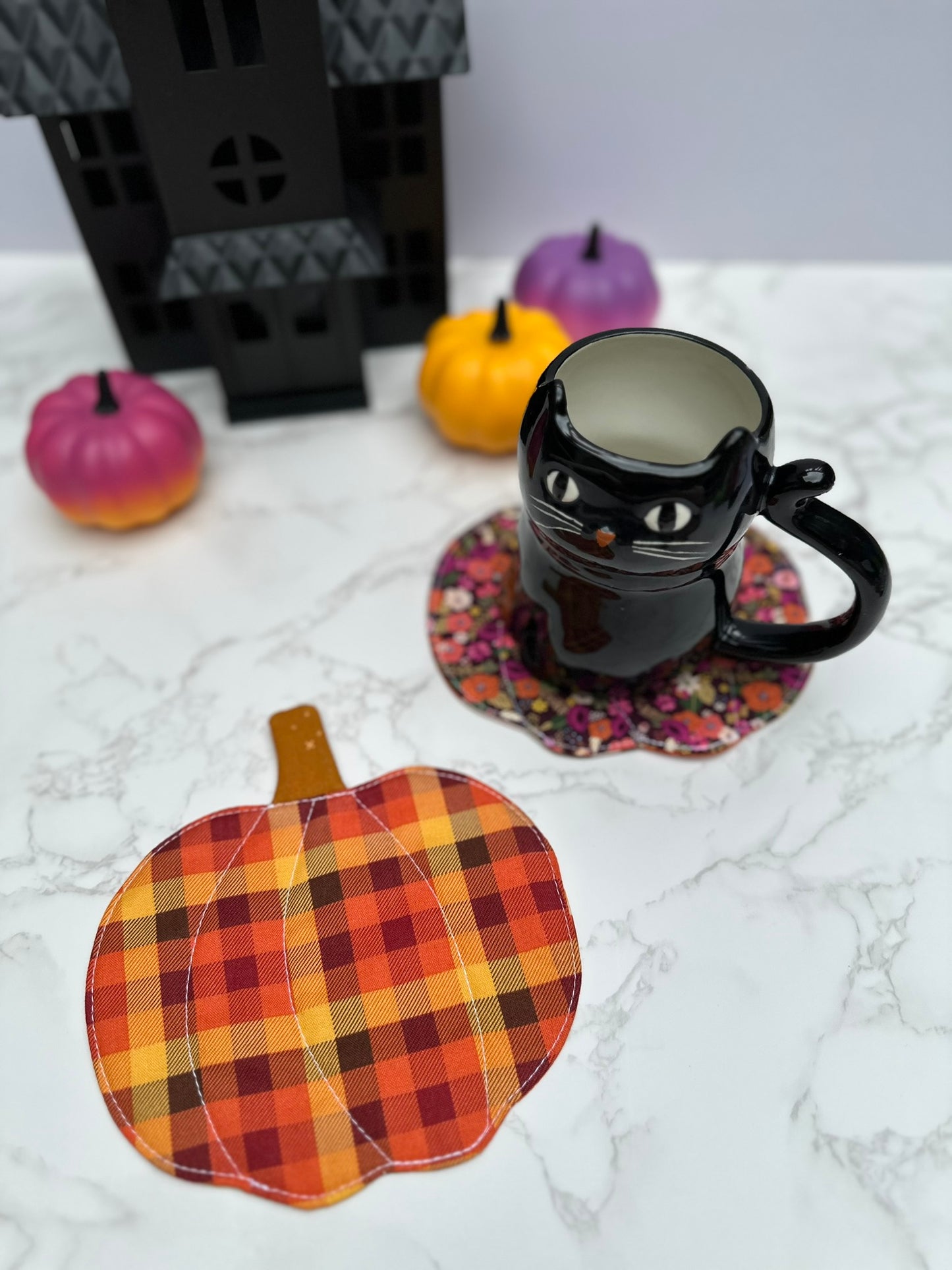 plaid / floral - fabric pumpkin coaster