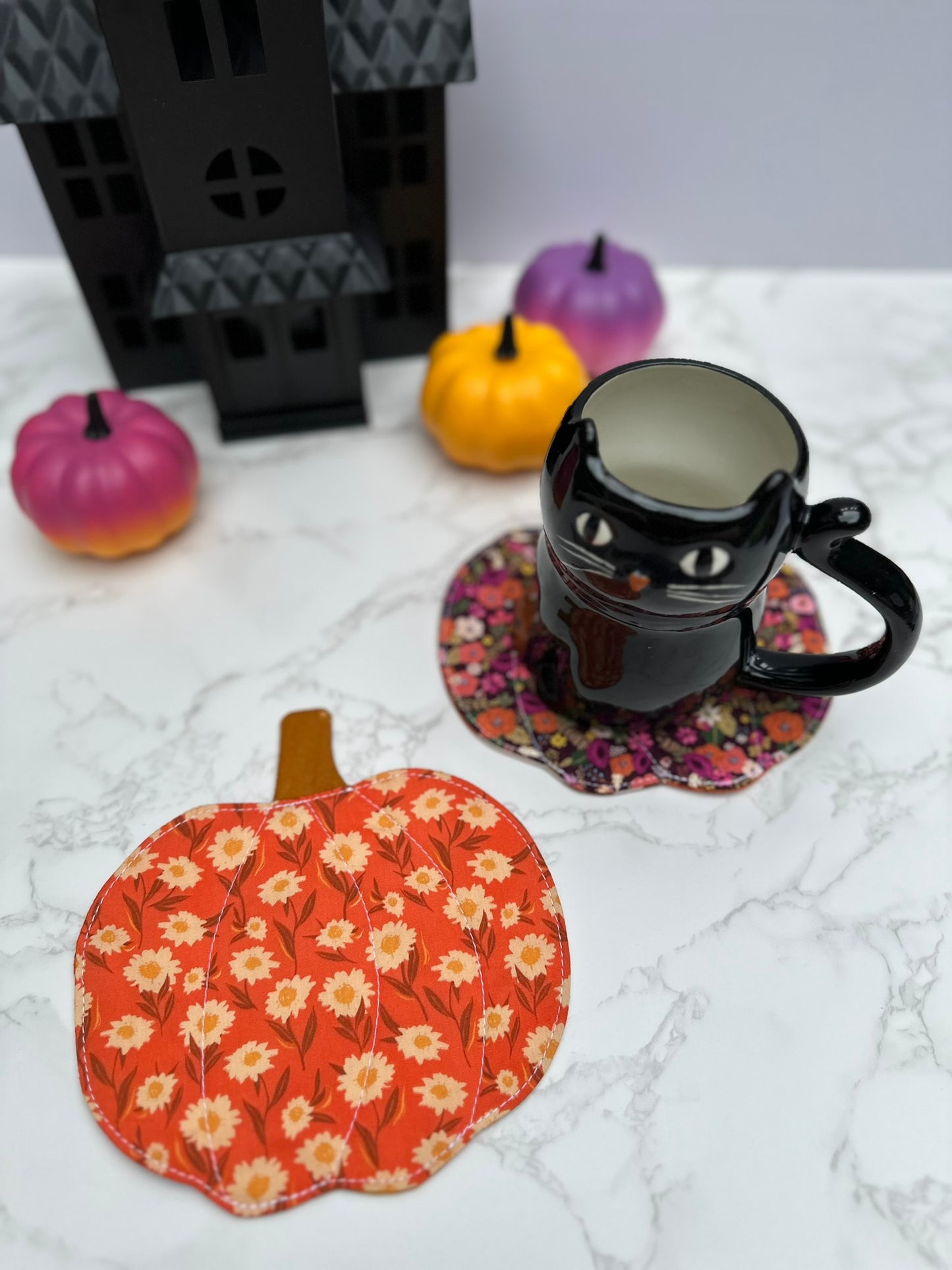 plaid / floral - fabric pumpkin coaster