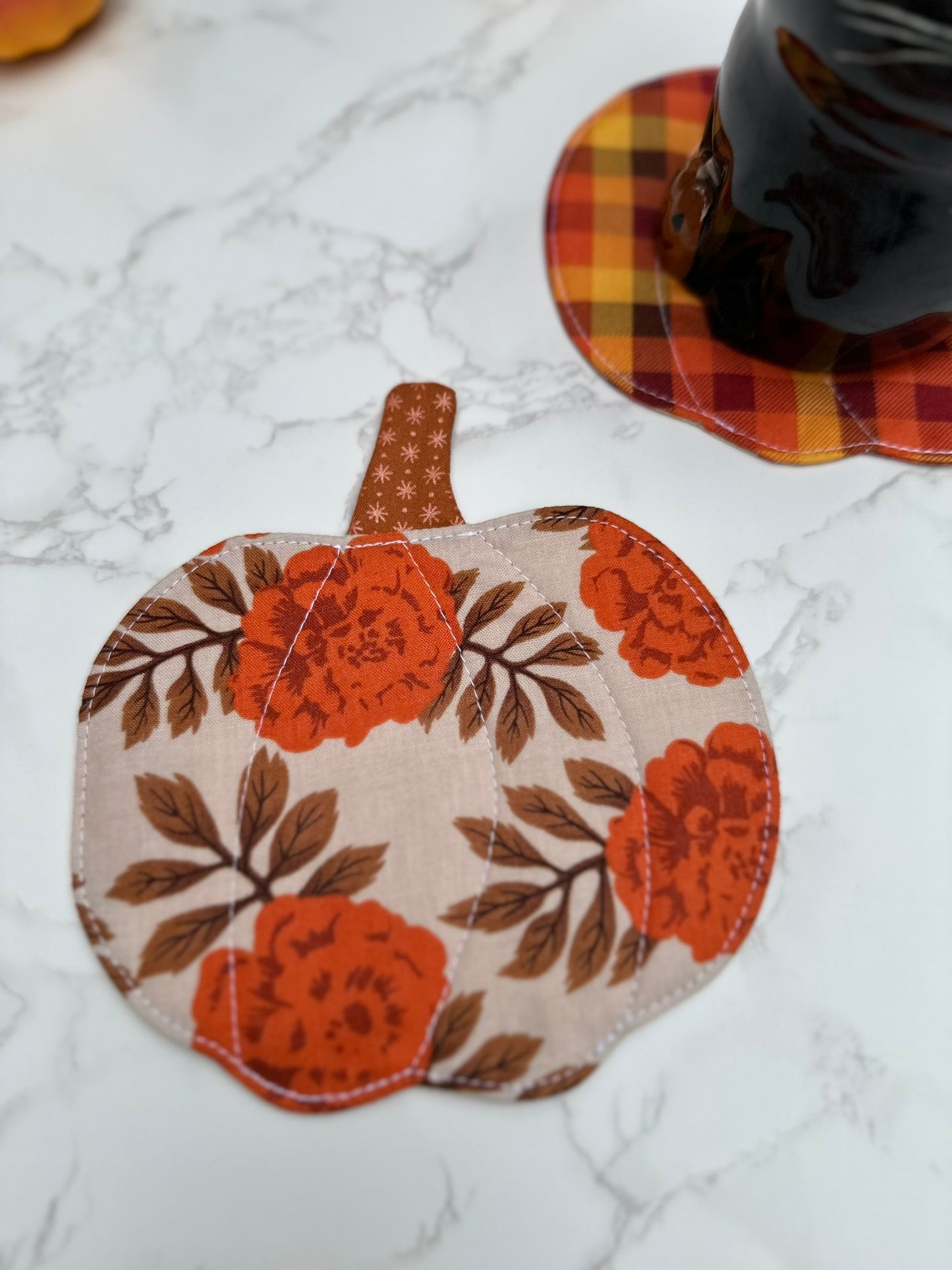 floral / floral - fabric pumpkin coaster