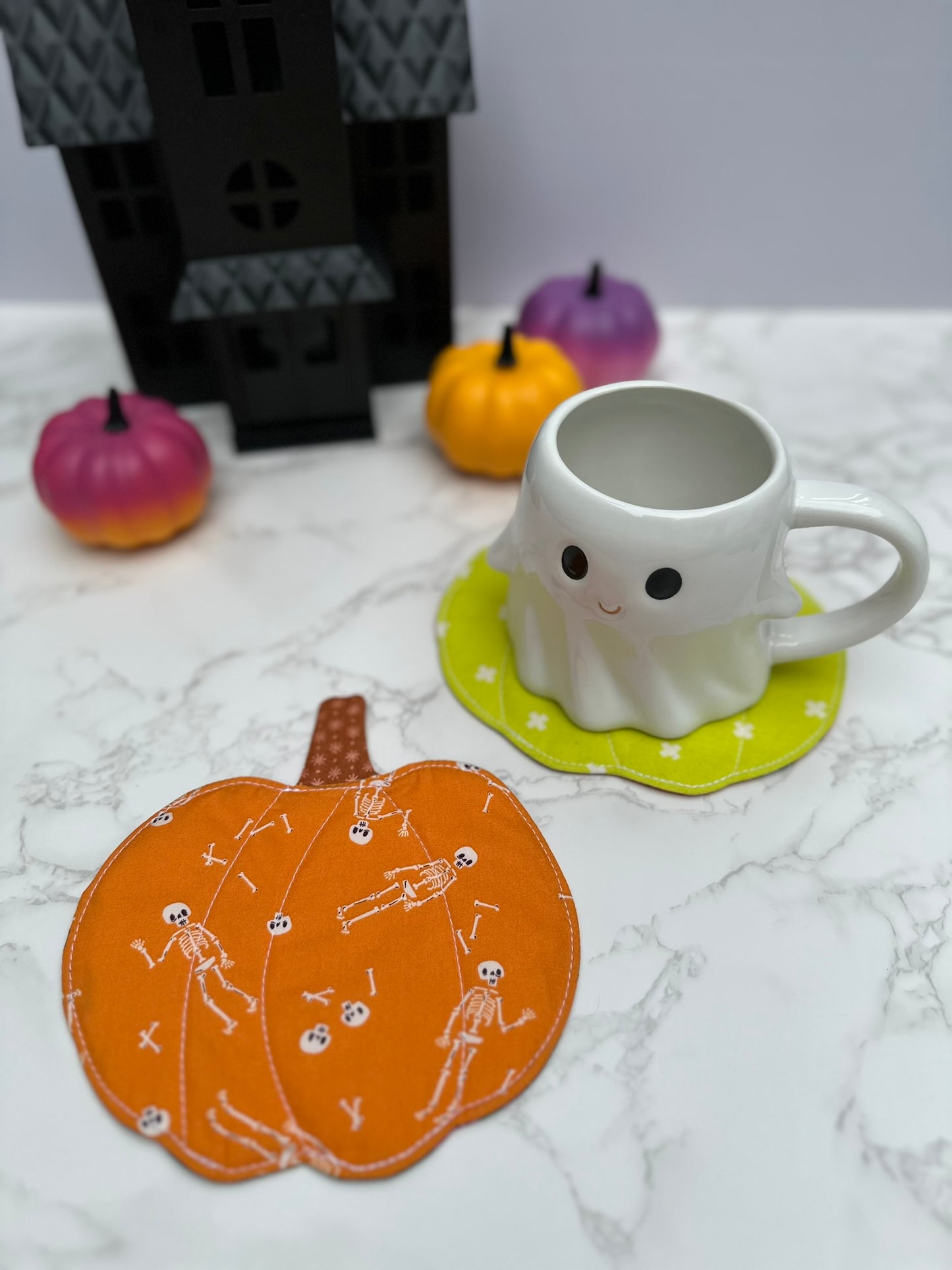 pumpkins / skeletons - fabric pumpkin coaster