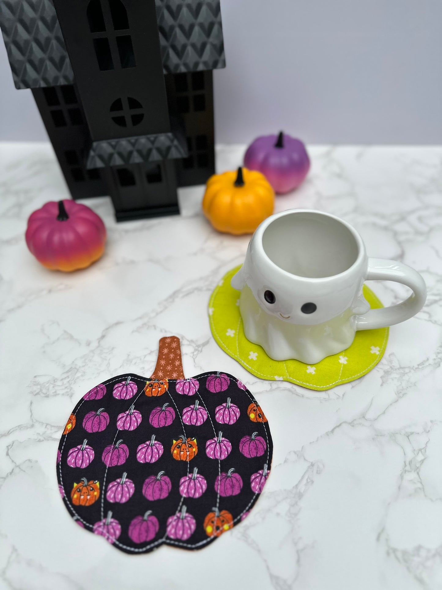 pumpkins / skeletons - fabric pumpkin coaster